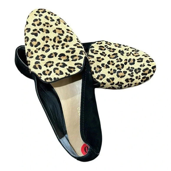 Franco Sarto Black Animal Print Leather Flats 10 - Picture 1 of 7